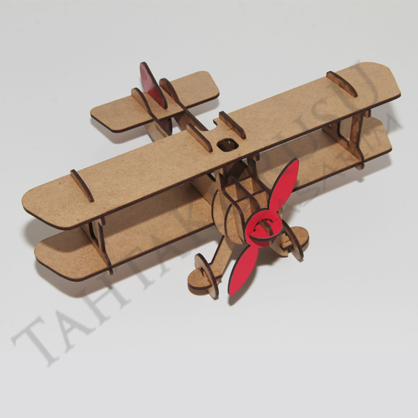 3D Ahşap Lazer Kesim Puzzle Uçak -Biplane 1944